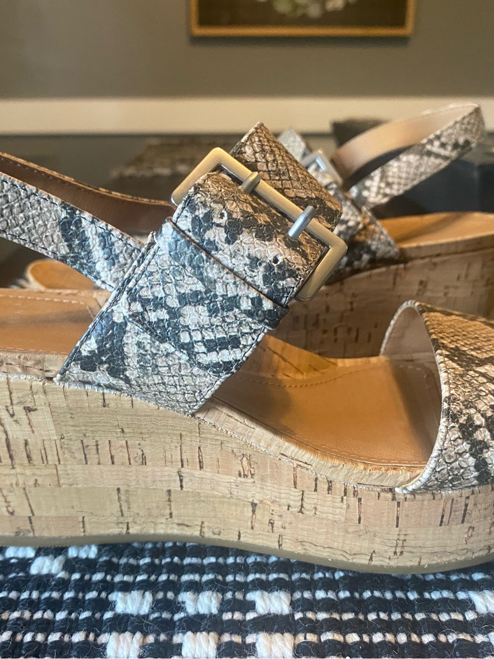 New Directions Snakeskin Cork Wedge Sandals